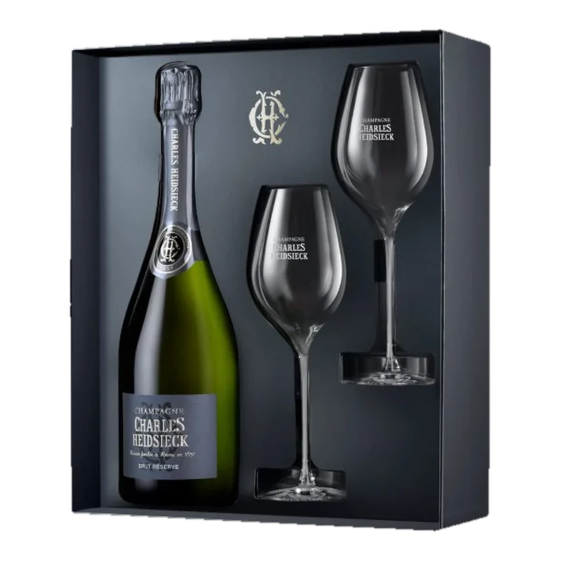 Charles Heidsieck Brut Réserve, у коробці з двома келихами